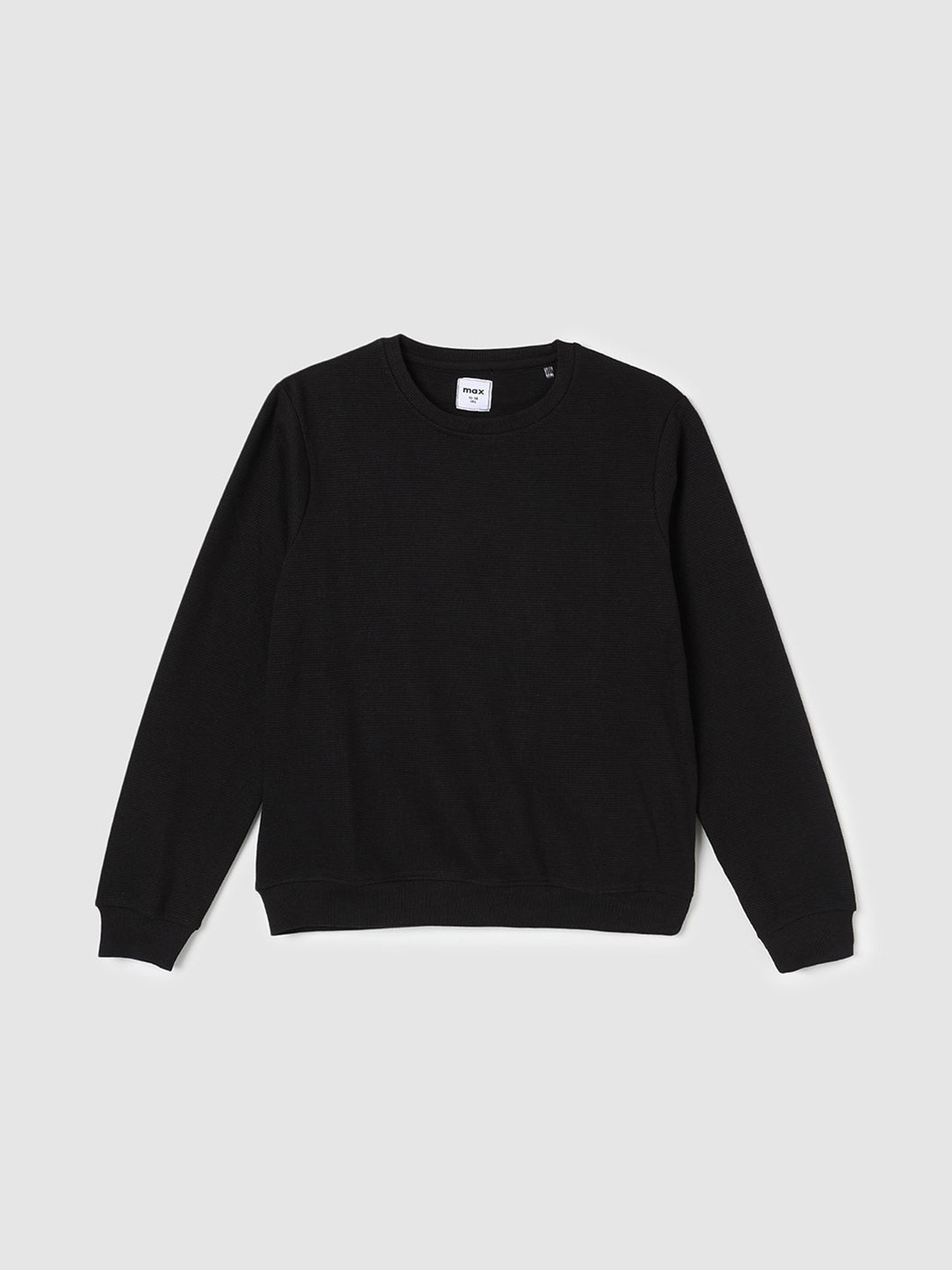 

max Boys Round Neck Long Sleeves Cotton Pullover Sweatshirt, Black