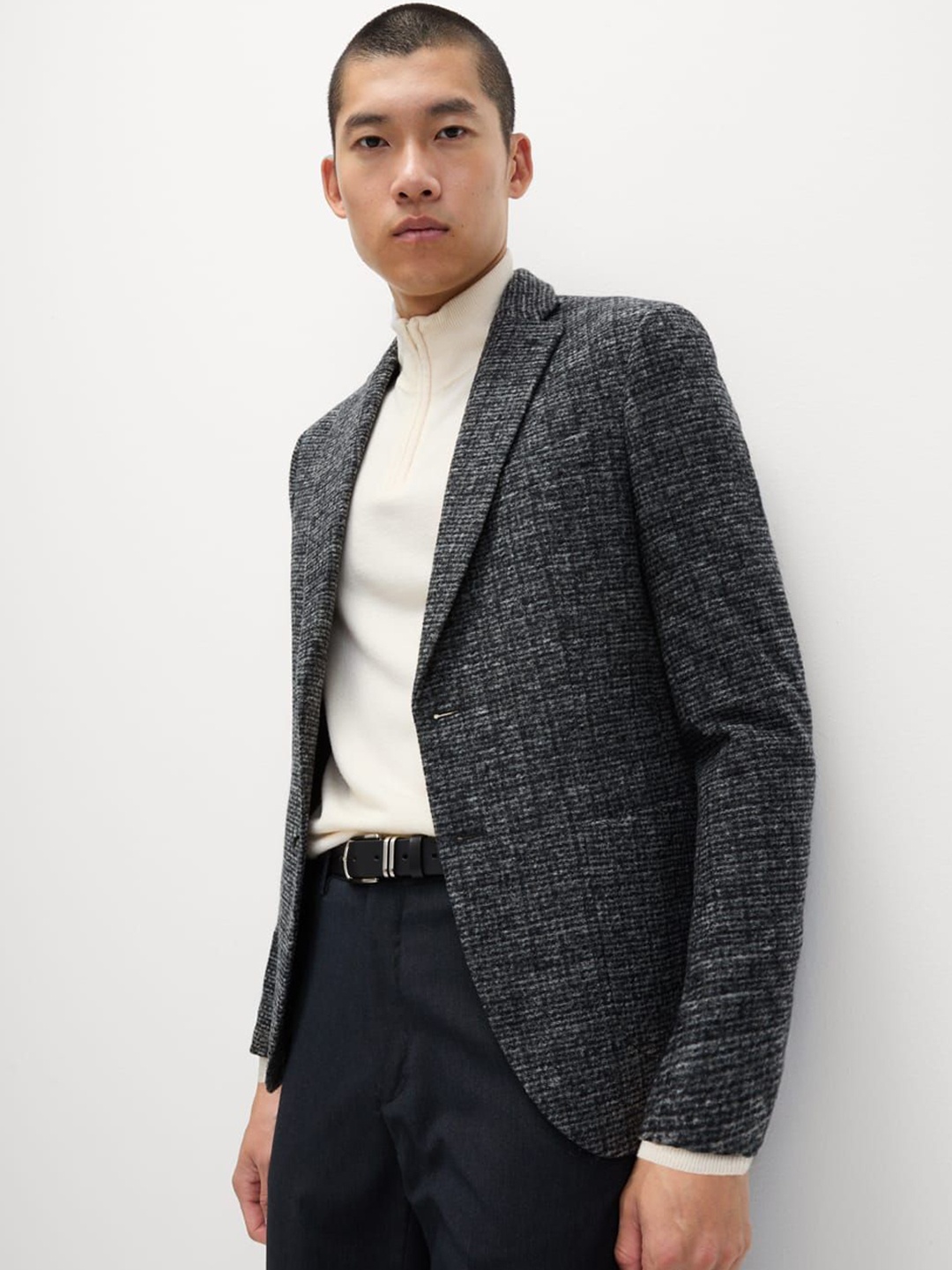 

Marks & Spencer Men Polyester Longline Tailored Jacket, Charcoal