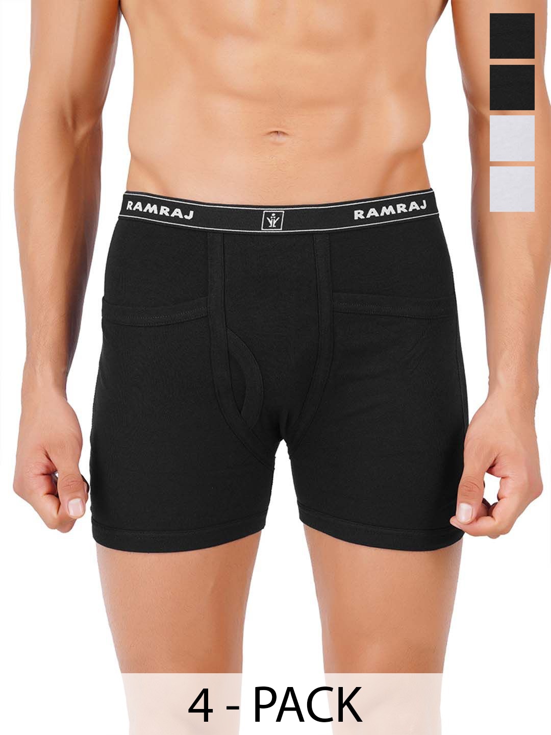 

Ramraj Men Pack of 4 White & Black Solid Pocket Trunk