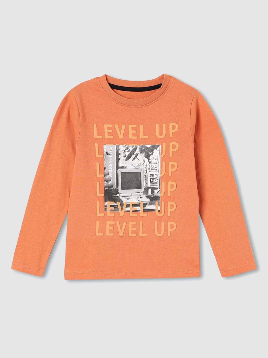

max Boys Typography Printed Applique T-shirt, Orange