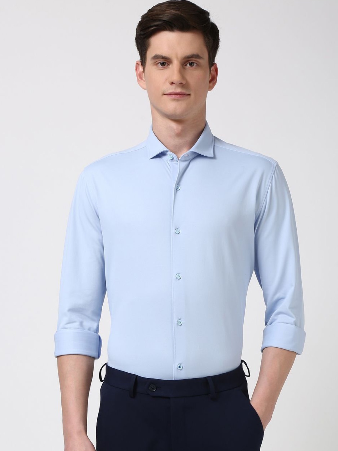 

Peter England Men Super Slim Fit Opaque Formal Shirt, Blue