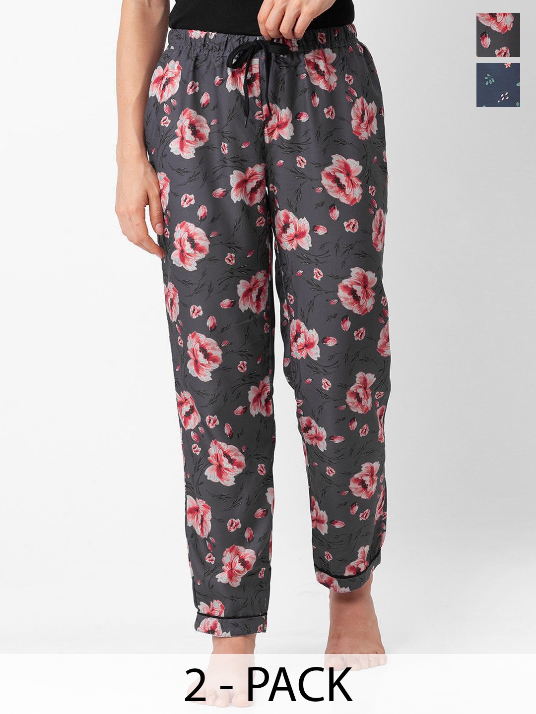 

FashionRack Women Set Of 2 Printed Mid-Rise Lounge Pants, Grey