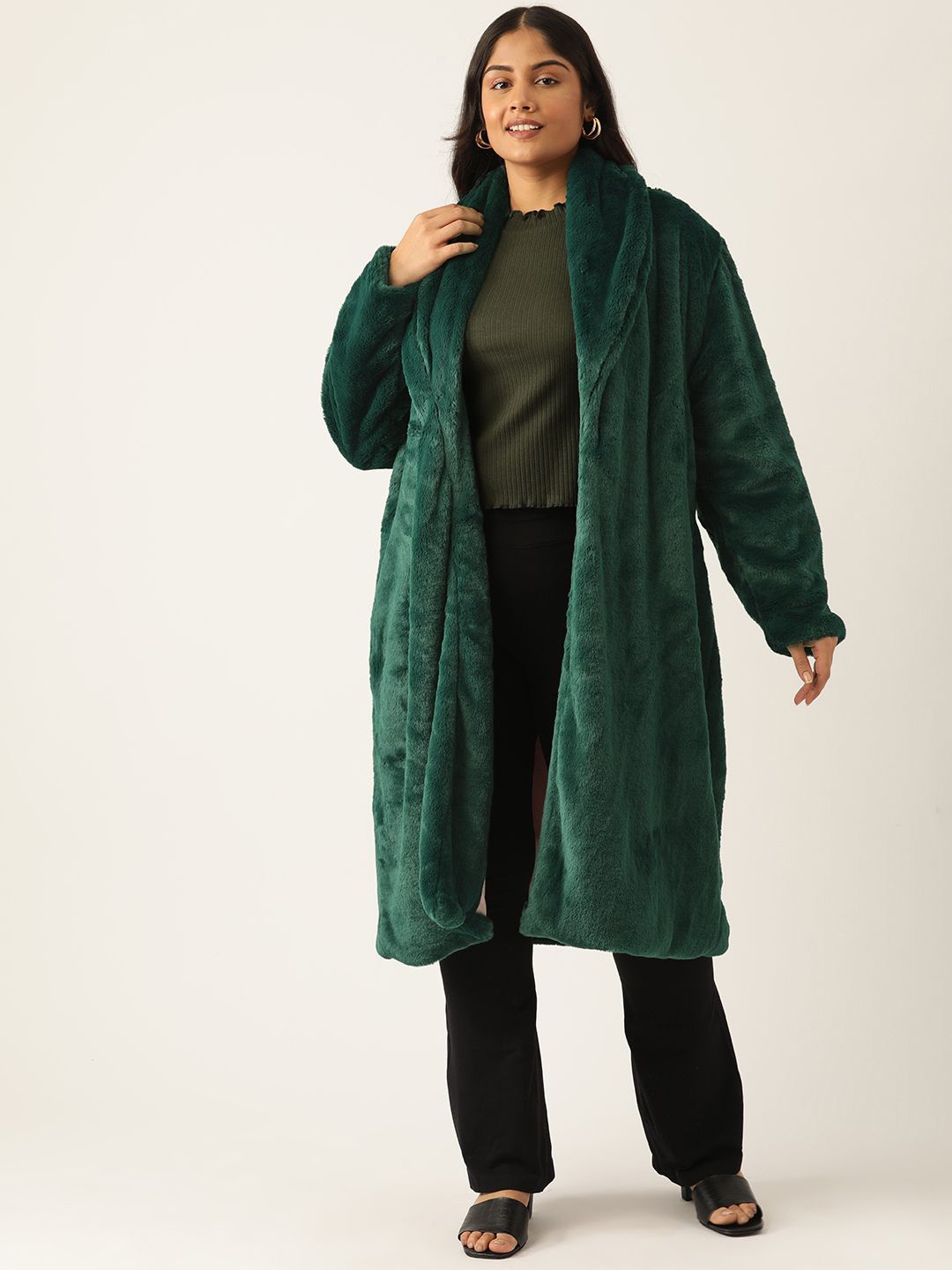 

theRebelinme Women Longline Open Front Jacket, Green