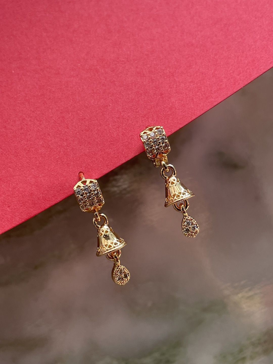 

Digital Dress Room Gold Plated White AD-Studded Jhumkas Earrings