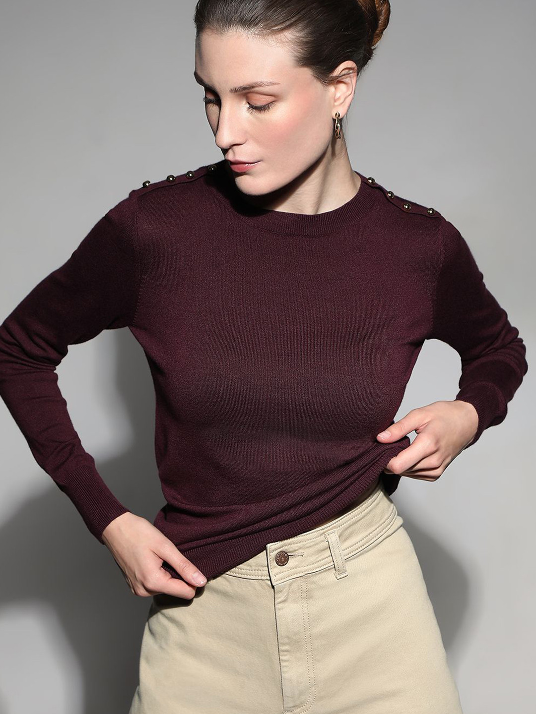 

Vero Moda Women Round Neck Pullover Sweaters, Maroon