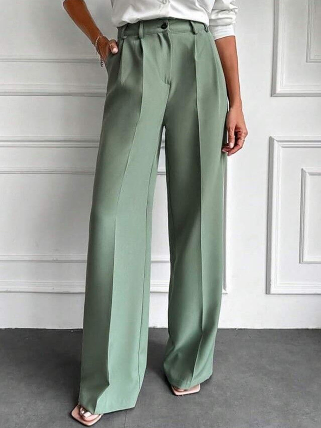 

BROADSTAR Women Smart Loose Fit High-Rise Trousers, Green