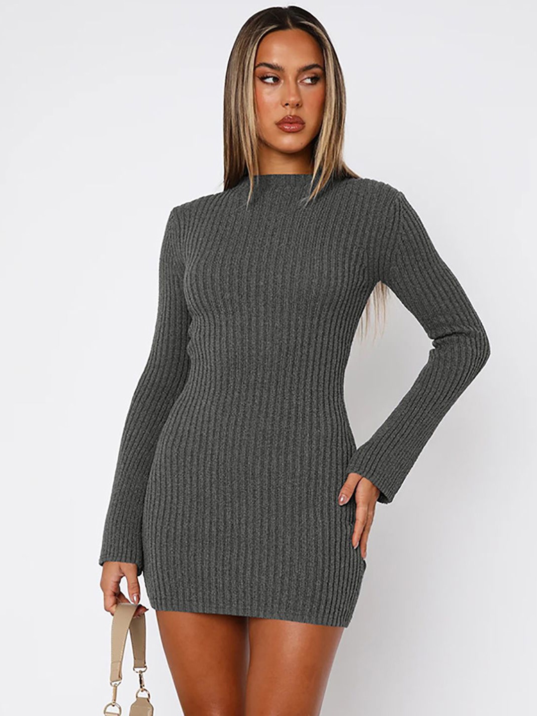 

StyleCast x Revolte Women High Neck Jumper Dress, Grey