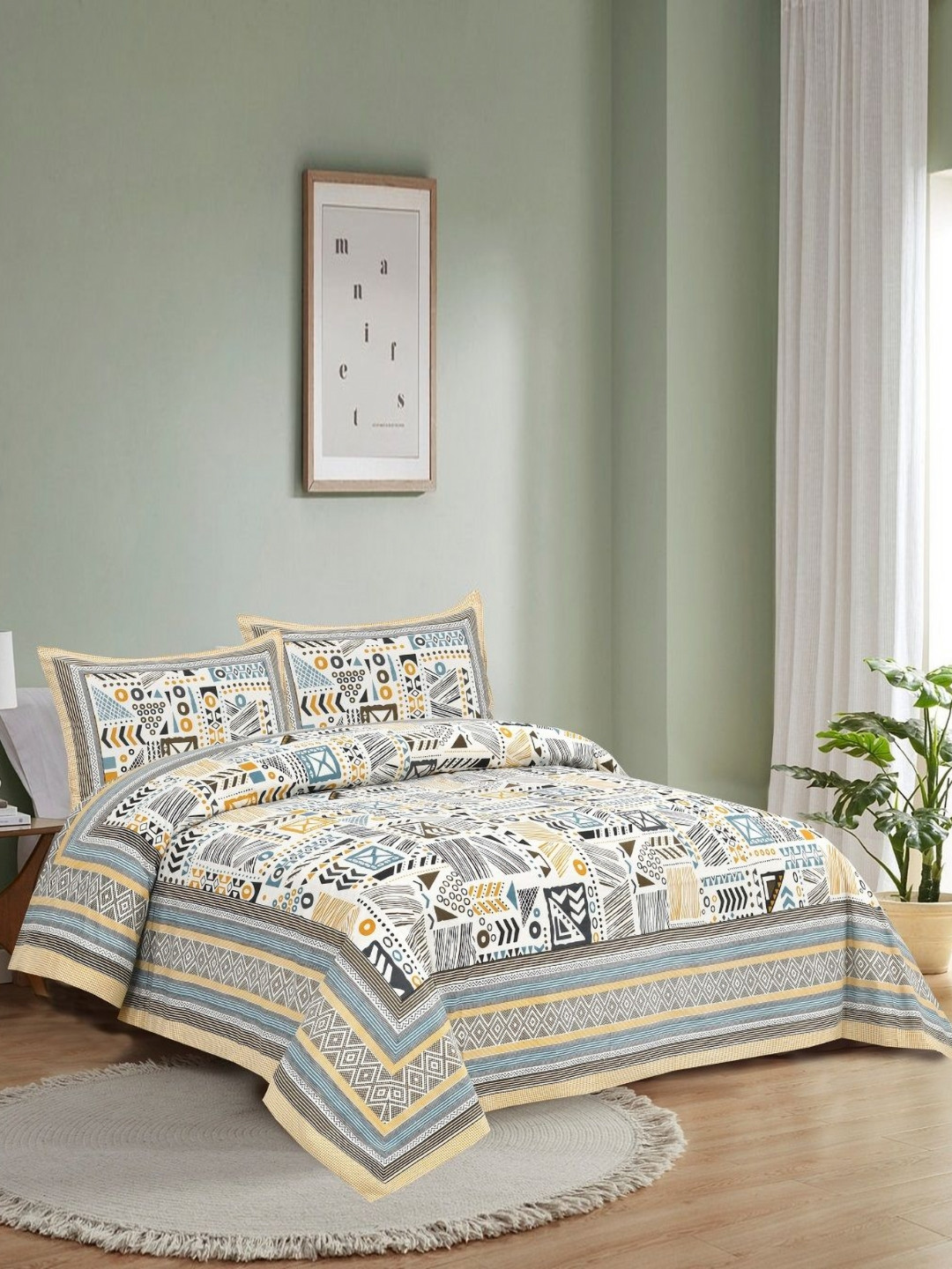 

HOMELINE Yellow & White Geometric 180 TC King Bedsheet with 2 Pillow Covers