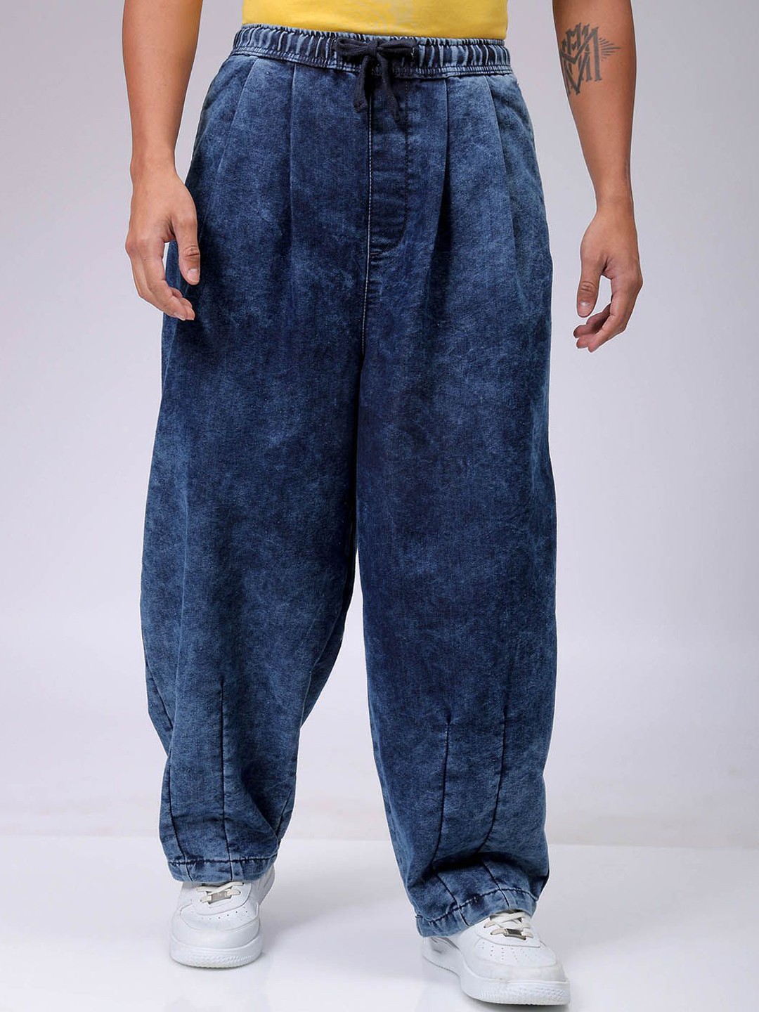 

The Indian Garage Co Men Loose Baggy Fit Drop Crotch Harem Jeans, Blue