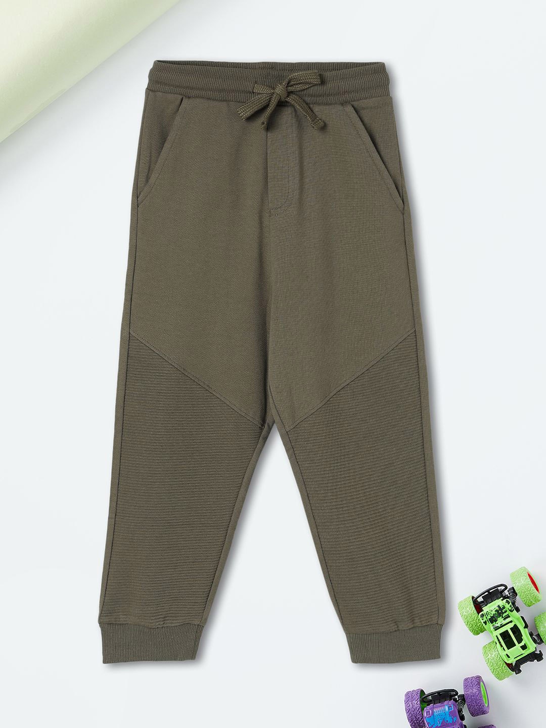 

max Boys Regular Fit Pure Cotton Joggers, Olive