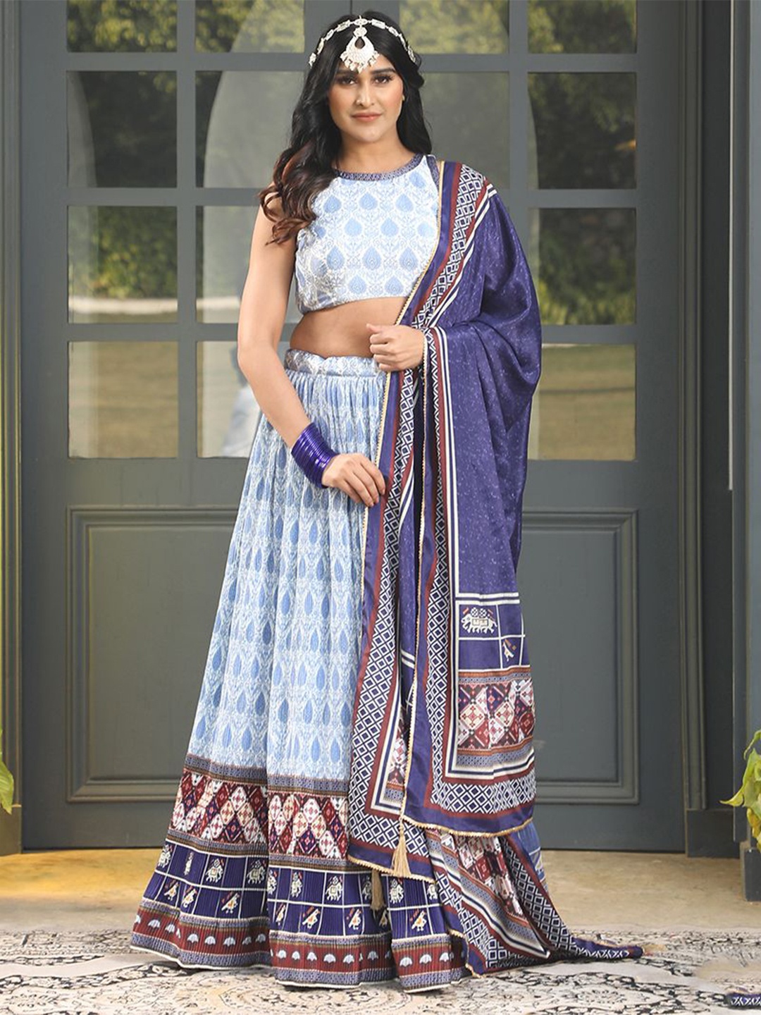 

Jaipur Kurti Printed Semi-Stitched Lehenga & Unstitched Blouse With Dupatta, Blue