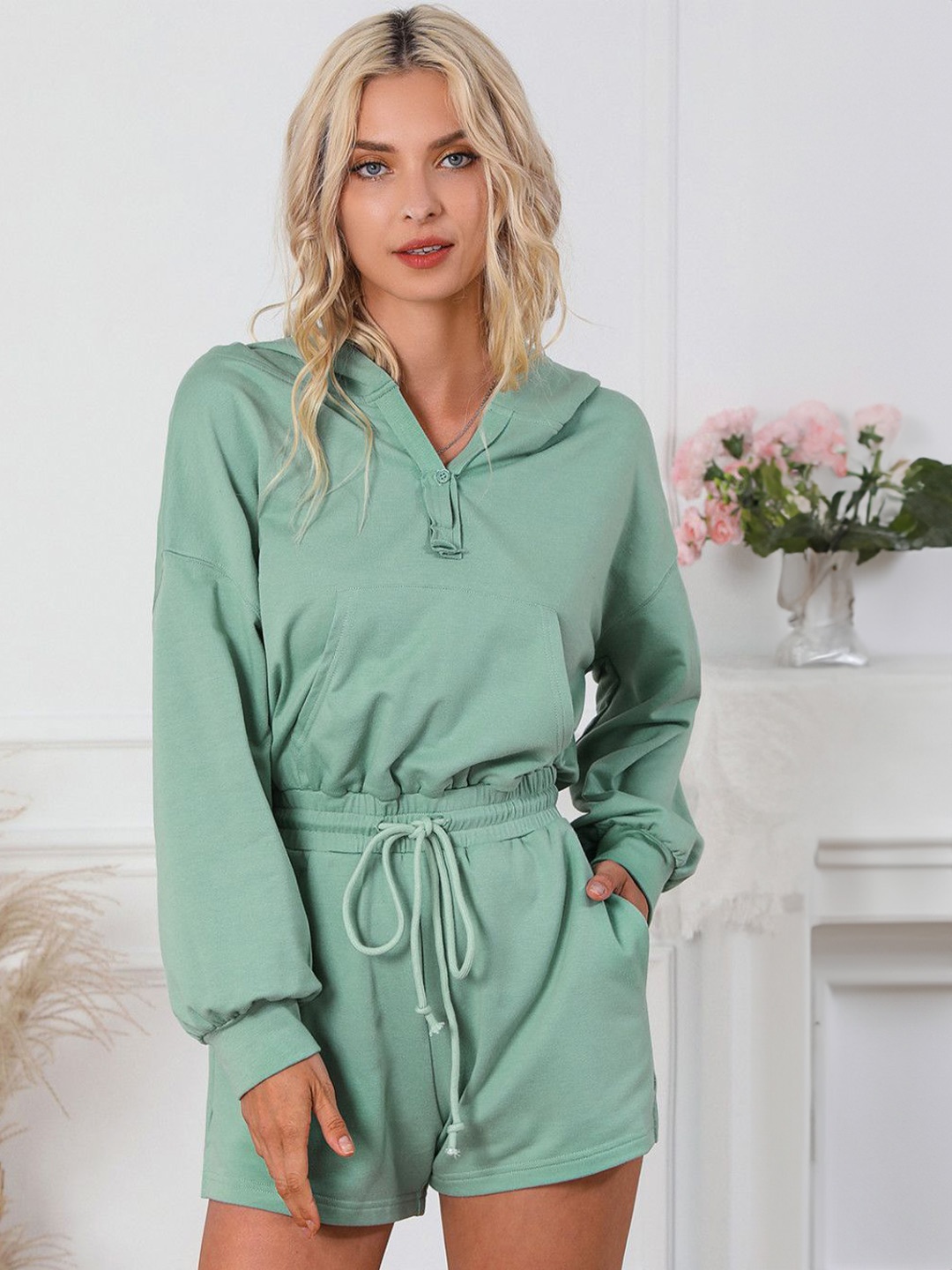 

StyleCast Women V-Neck Playsuit With Hood, Teal