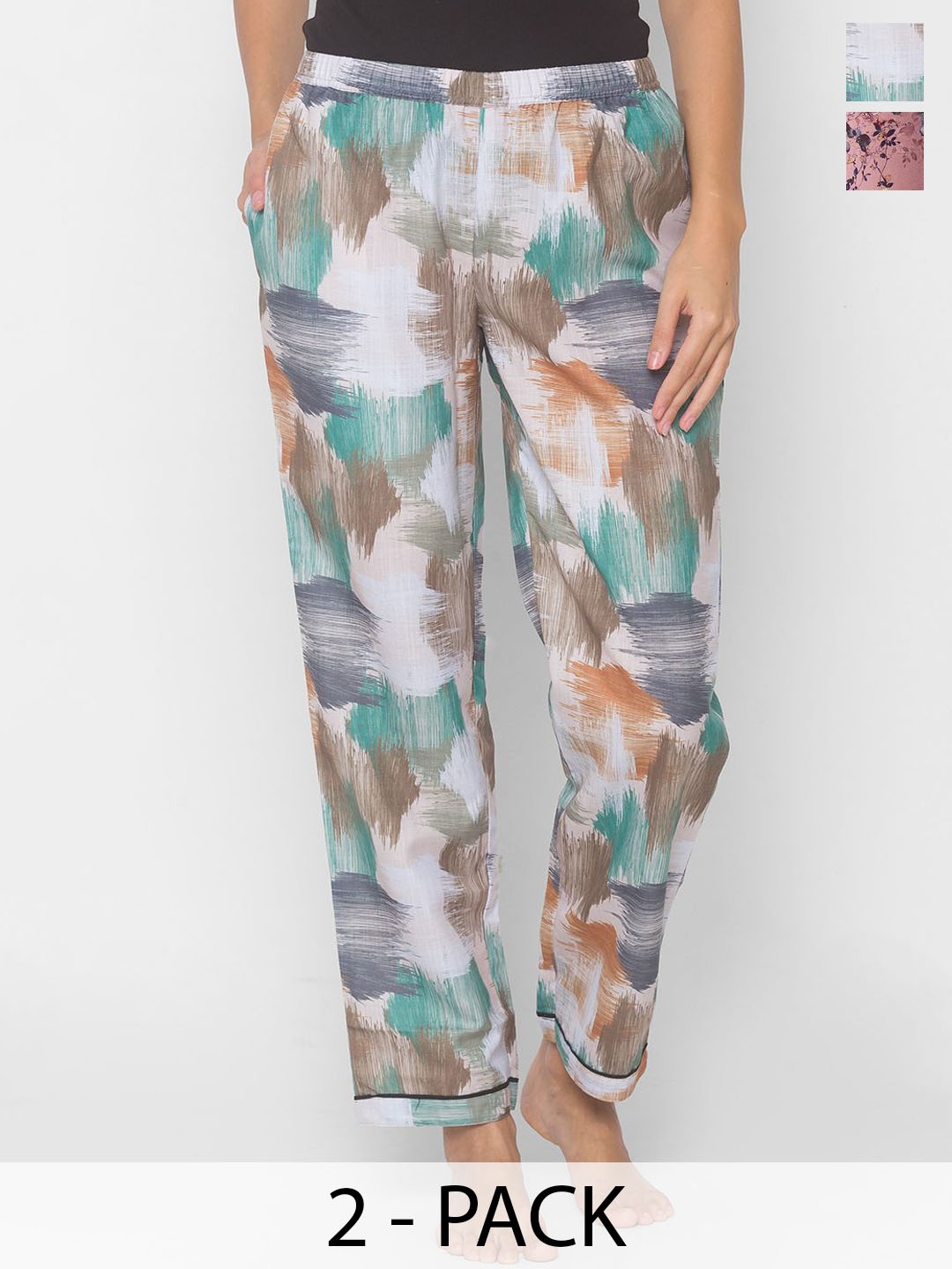 

FashionRack Women Pack of 2 Printed Mid-Rise Lounge Pants, Pink
