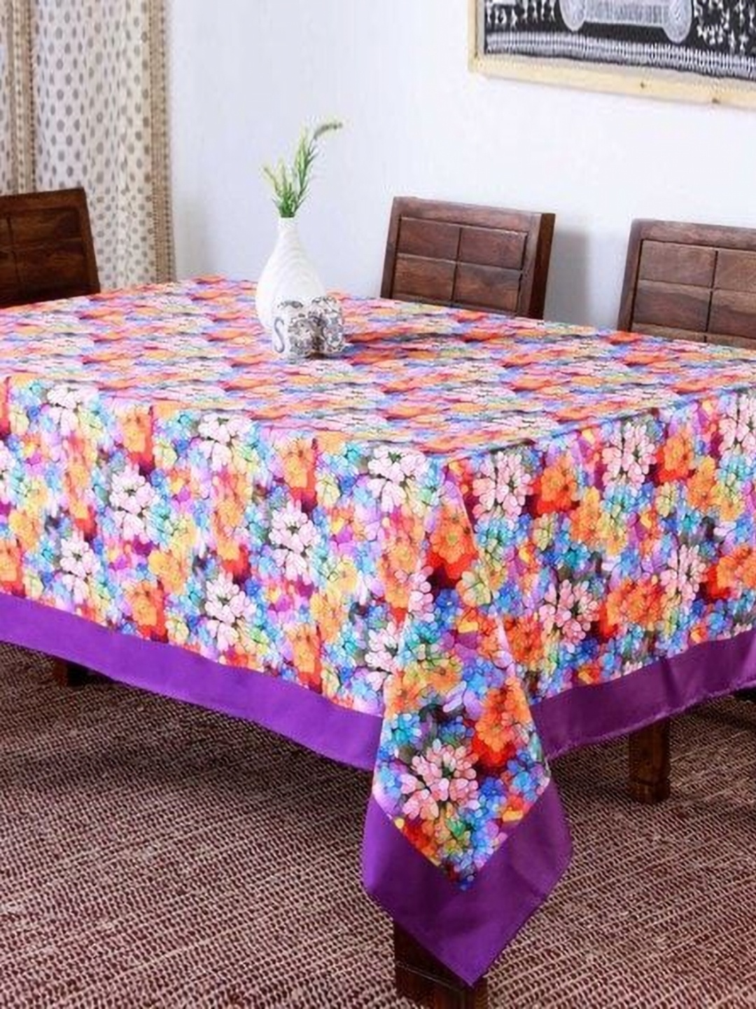 

Lushomes Purple Floral Printed Jacquard 6-Seater Table Cover