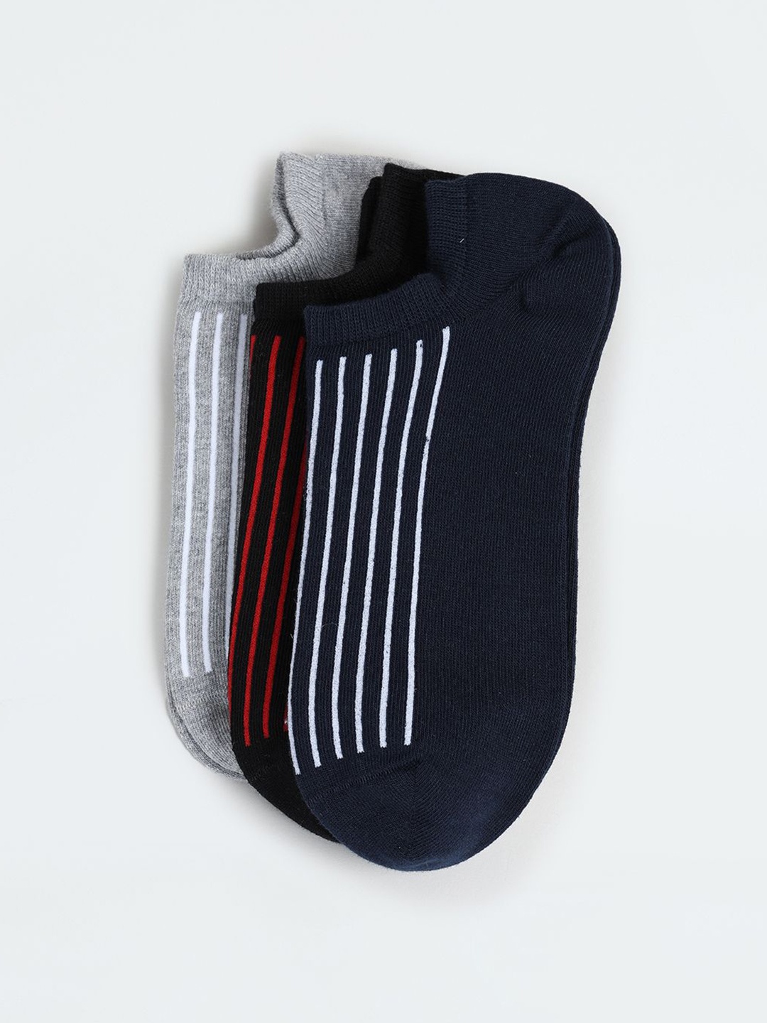 

max Men Pack Of 3 Cotton Patterned Ankle-Length Socks, Grey