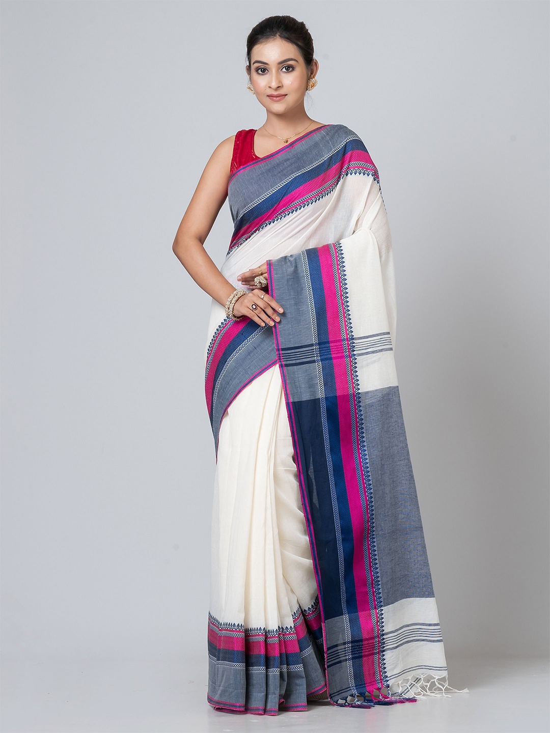 

PUKU Woven Design Pure Cotton Saree, White