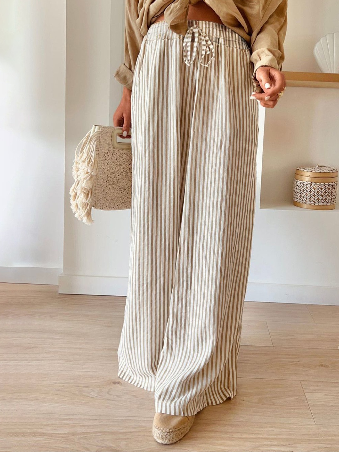 

StyleCast Women Striped Loose Fit Parallel Trousers, Brown