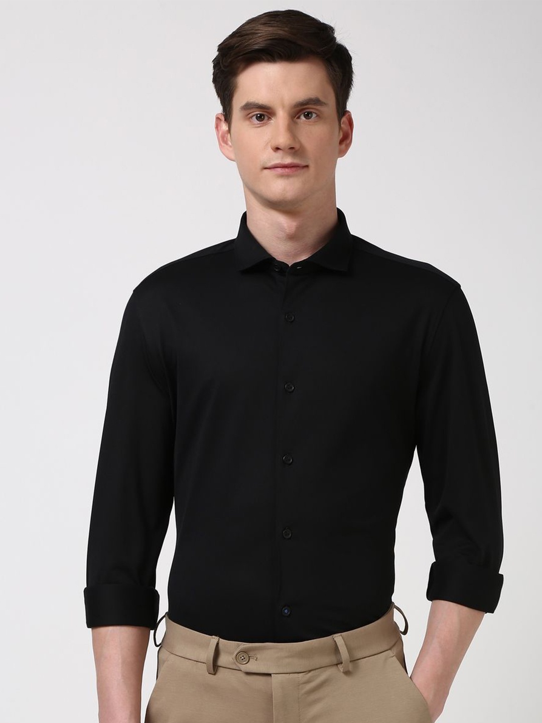 

Peter England Men Super Slim Fit Opaque Formal Shirt, Black