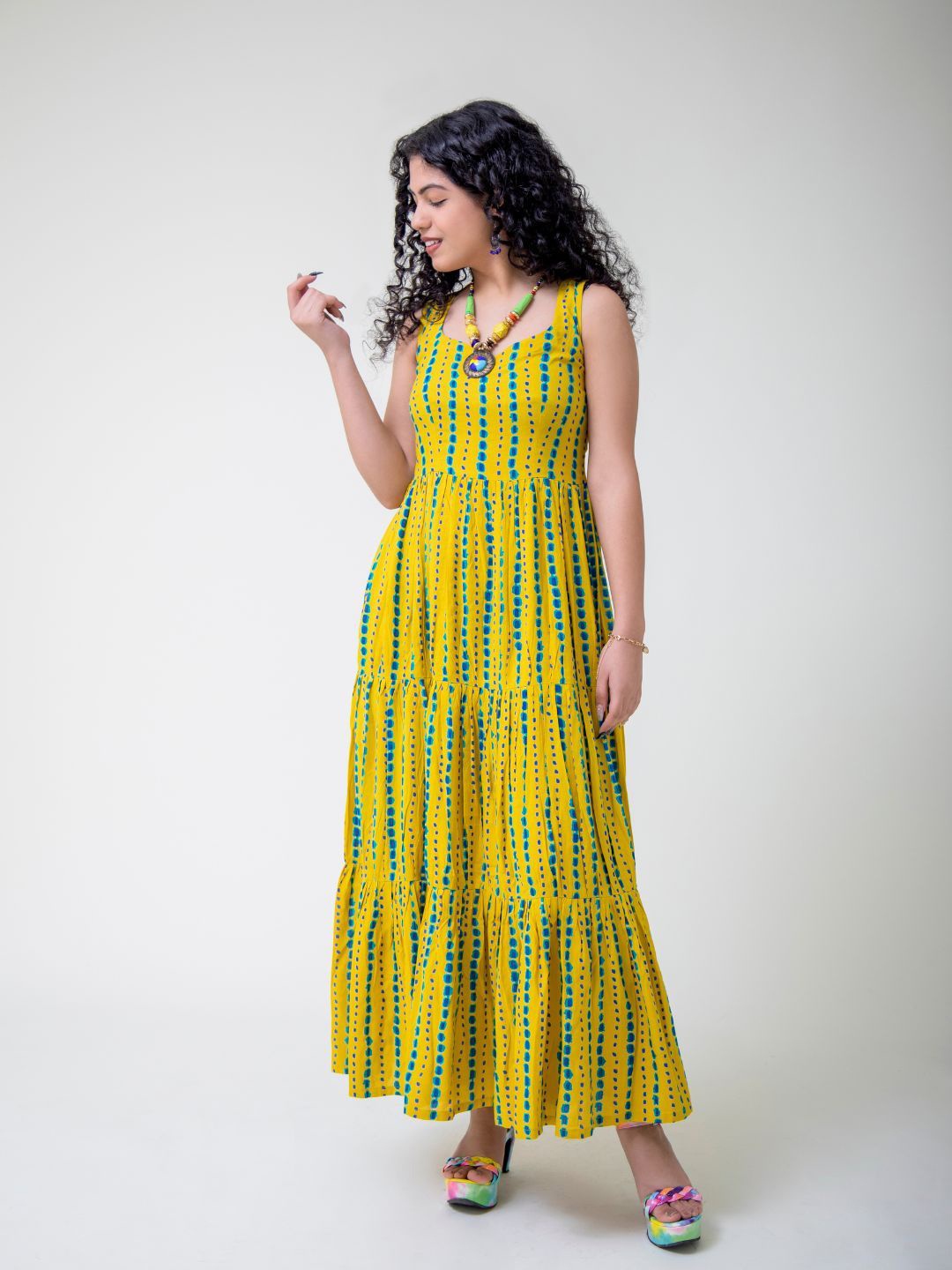 

SUNFAIRY Tie and Dye Linen Maxi Dress, Yellow