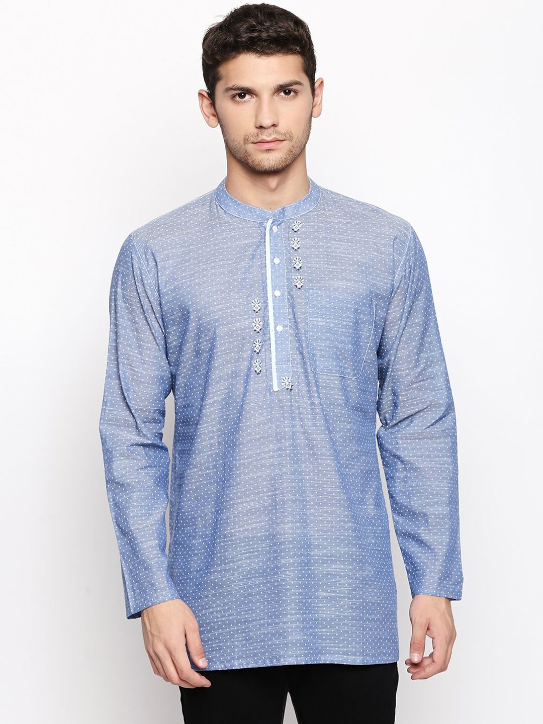 

ARCHATTIRE Men Yoke Design Flared Sleeves Patchwork Kurta, Grey