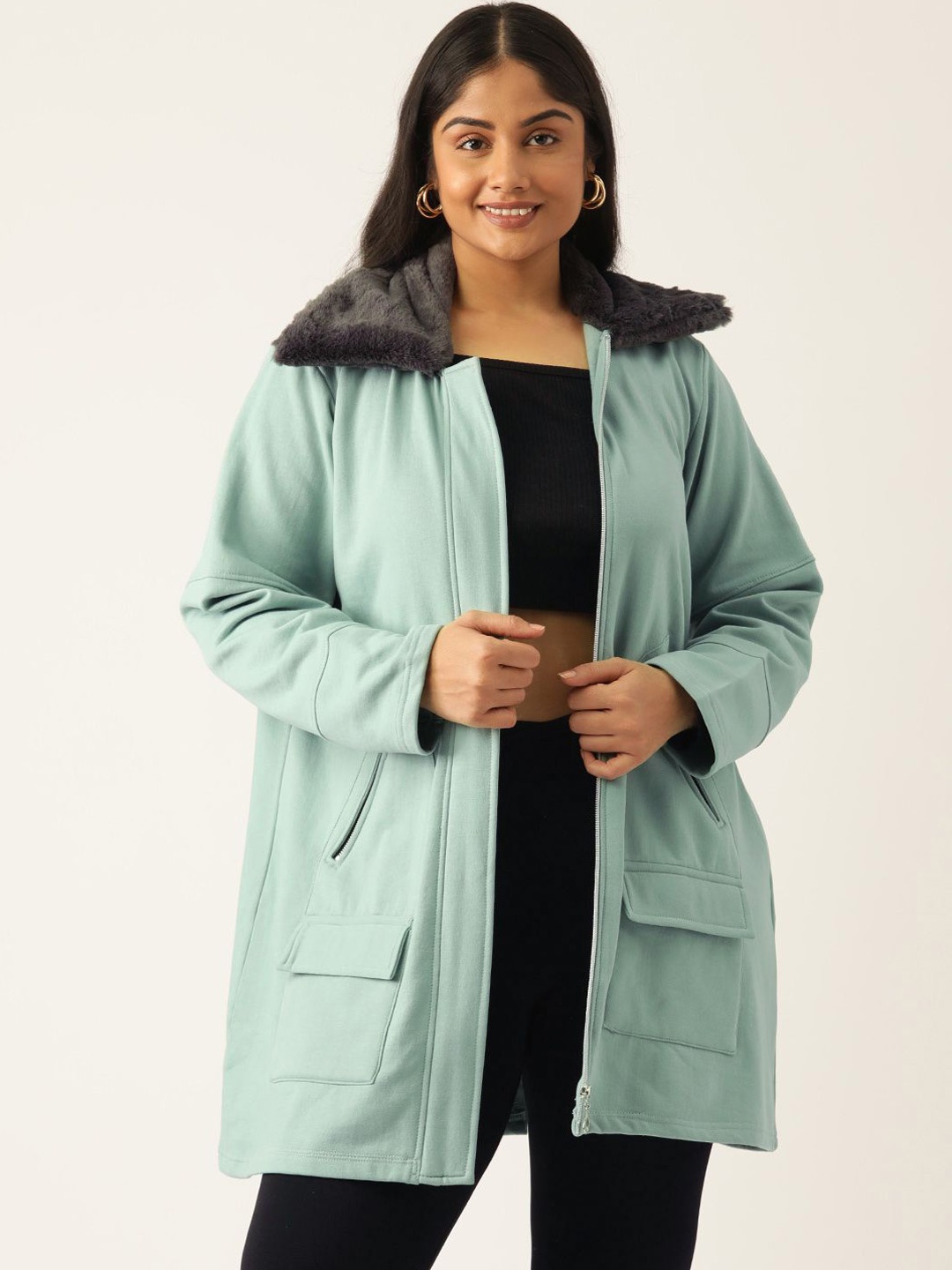 

theRebelinme Women Longline Open Front Jacket, Green