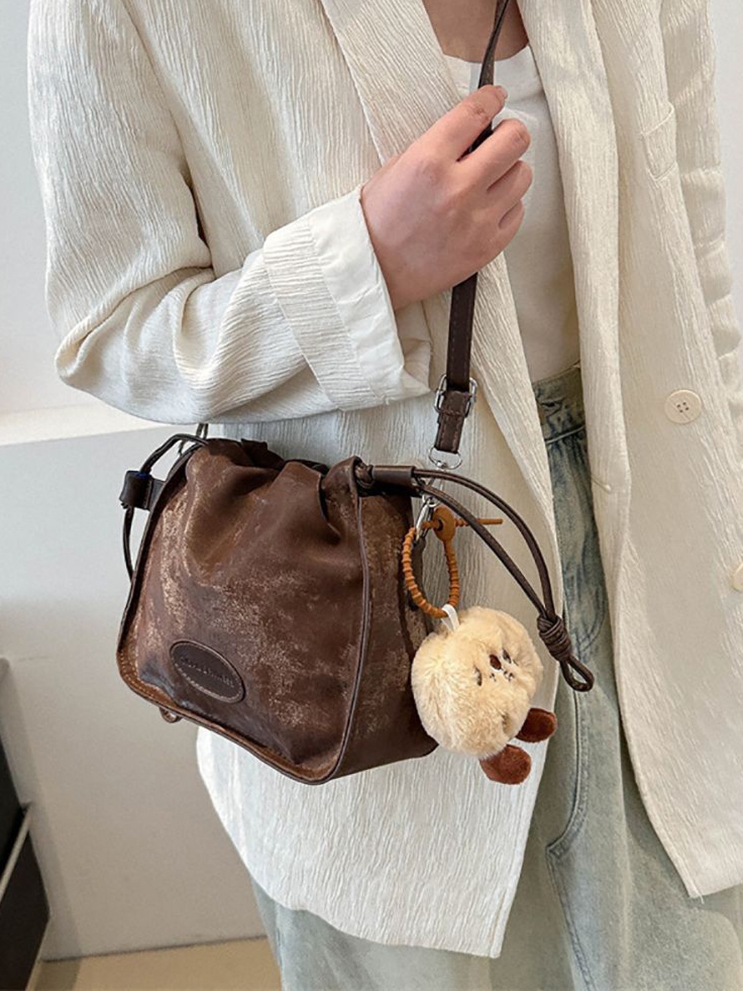 

StyleCast x Revolte Bowling Sling Bag with Applique, Brown