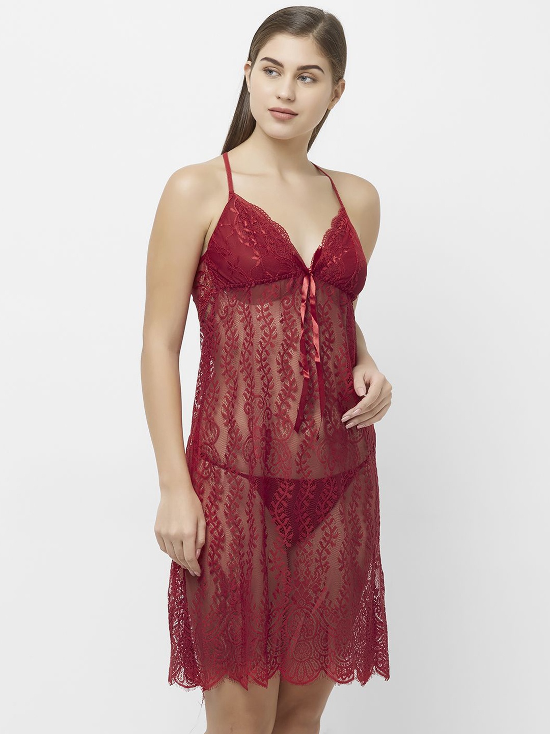 

NOIRA Women Shoulder Straps Baby Doll, Maroon