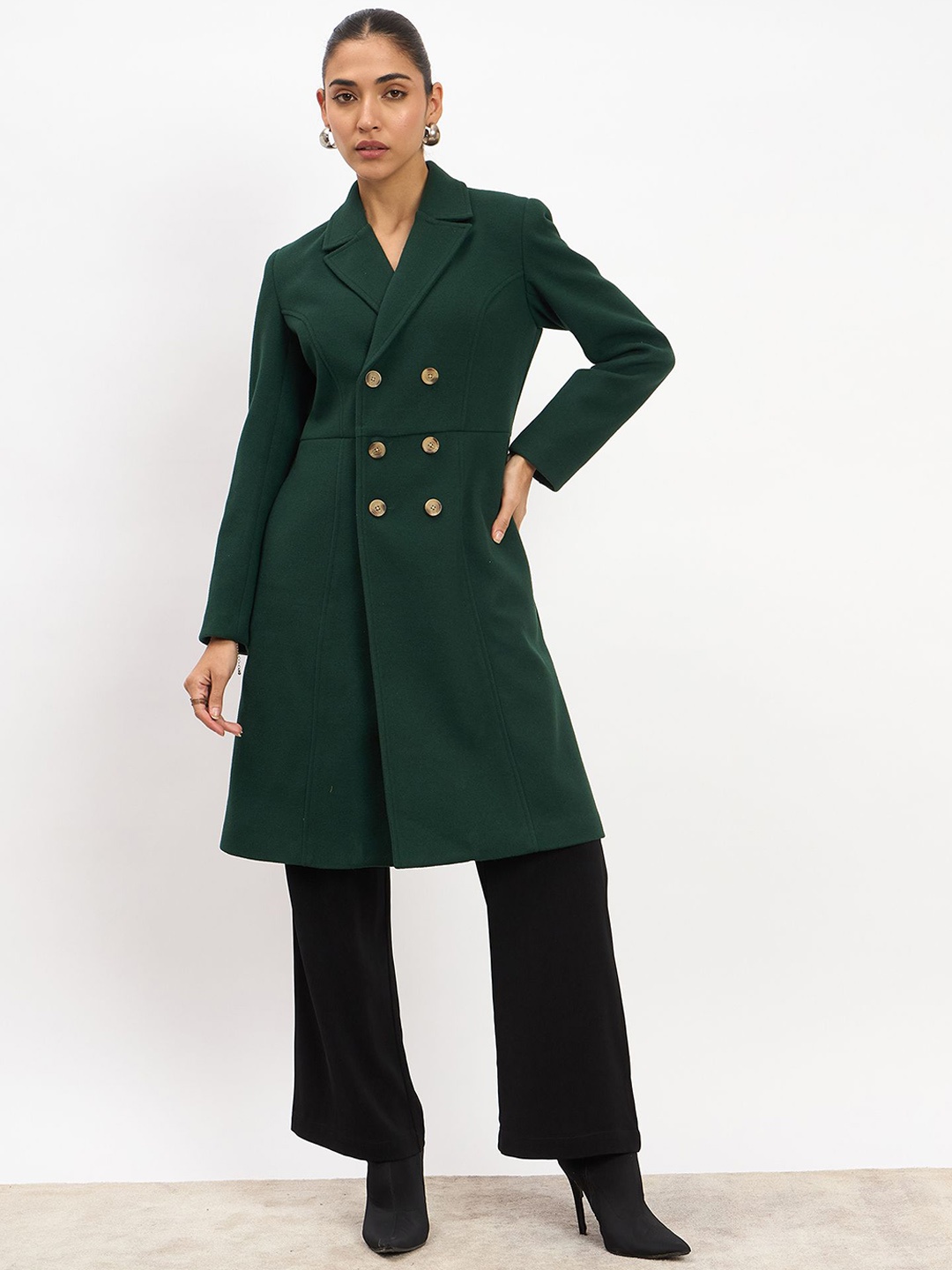 

SALT ATTIRE Double-Breasted Overcoat, Green