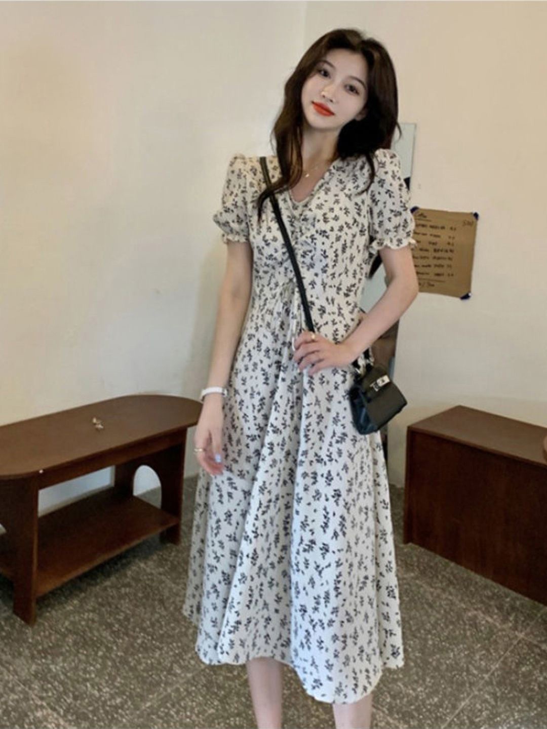 

StyleCast Floral Print Puff Sleeve A-Line Midi Dress, White