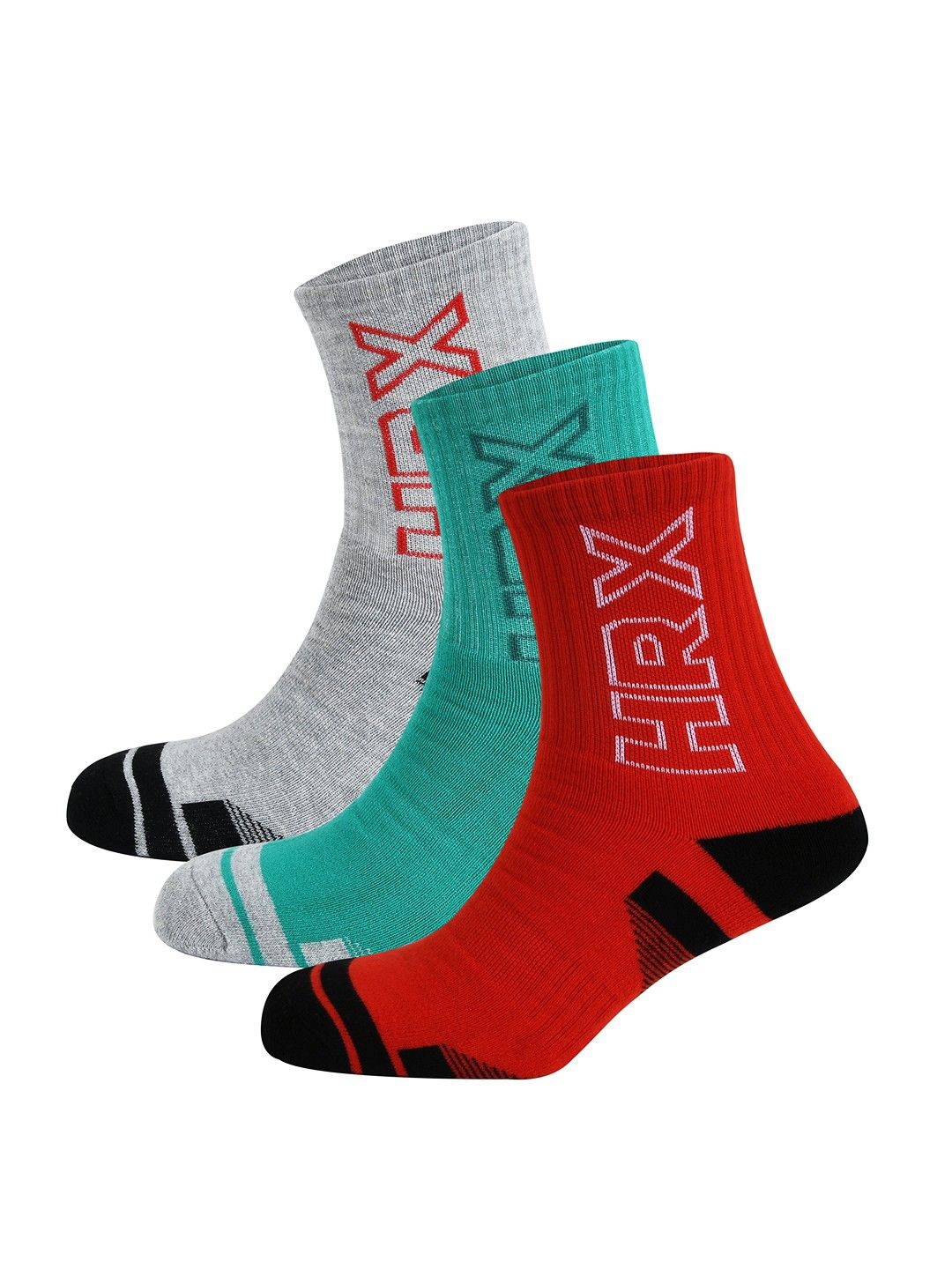 

HRX by Hrithik Roshan Men Pack Of 3 Patterned Cotton Socks, Red