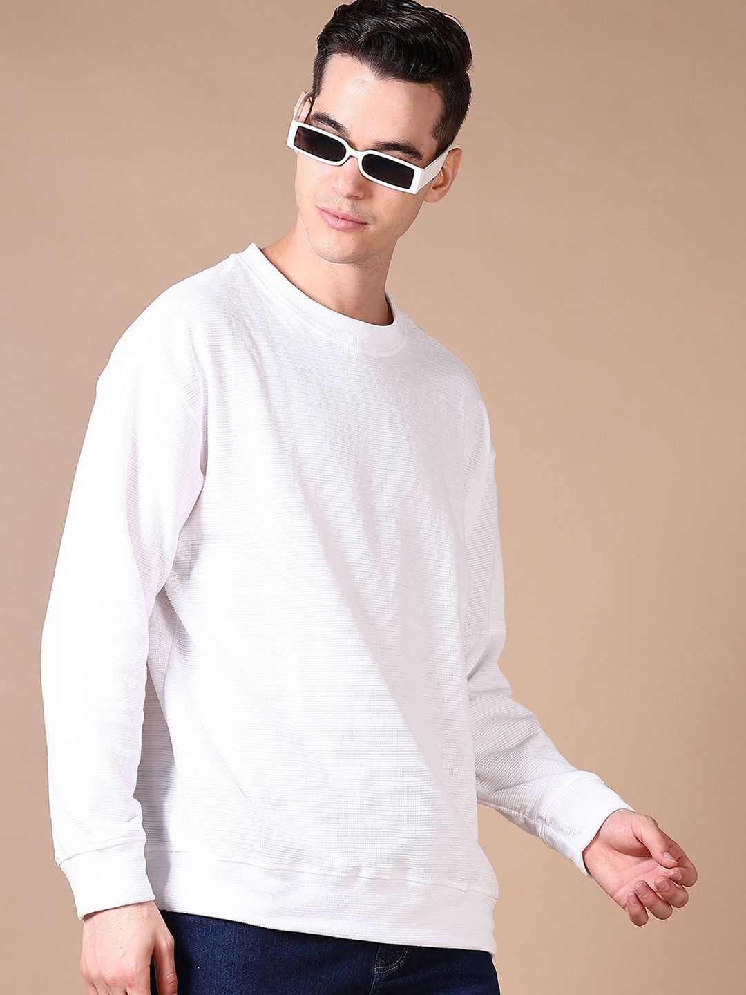 

V-Mart Men Solid Cotton Round Neck Sweatshirt, White