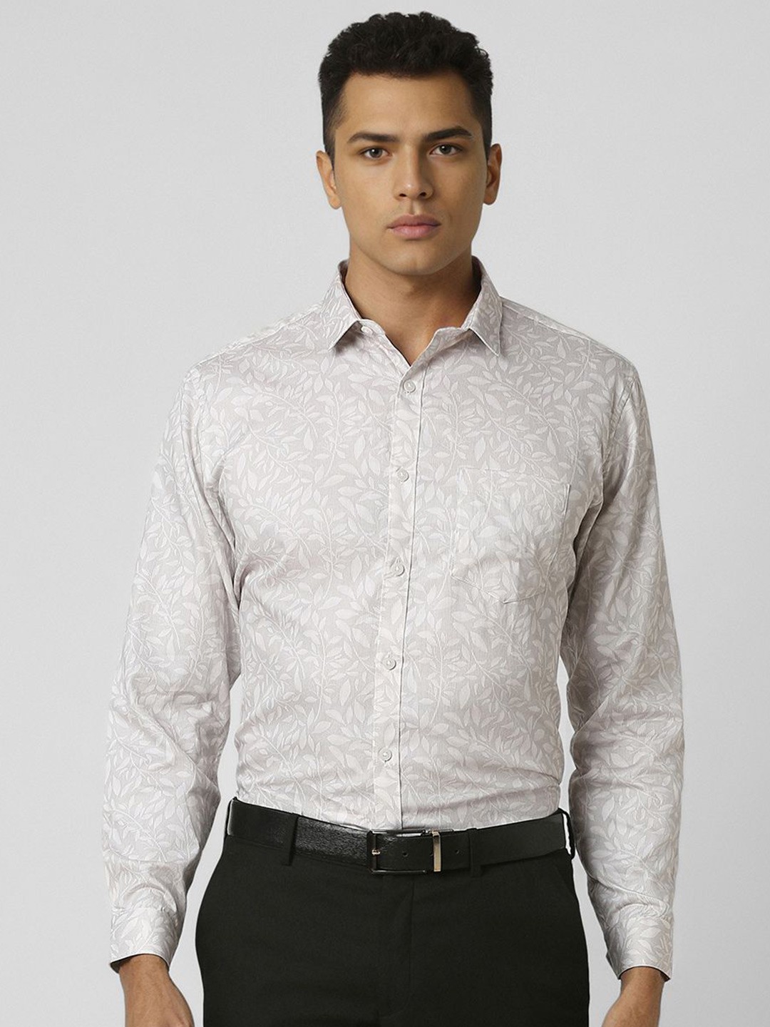 

V Dot Men Slim Fit Floral Opaque Printed Party Shirt, Grey