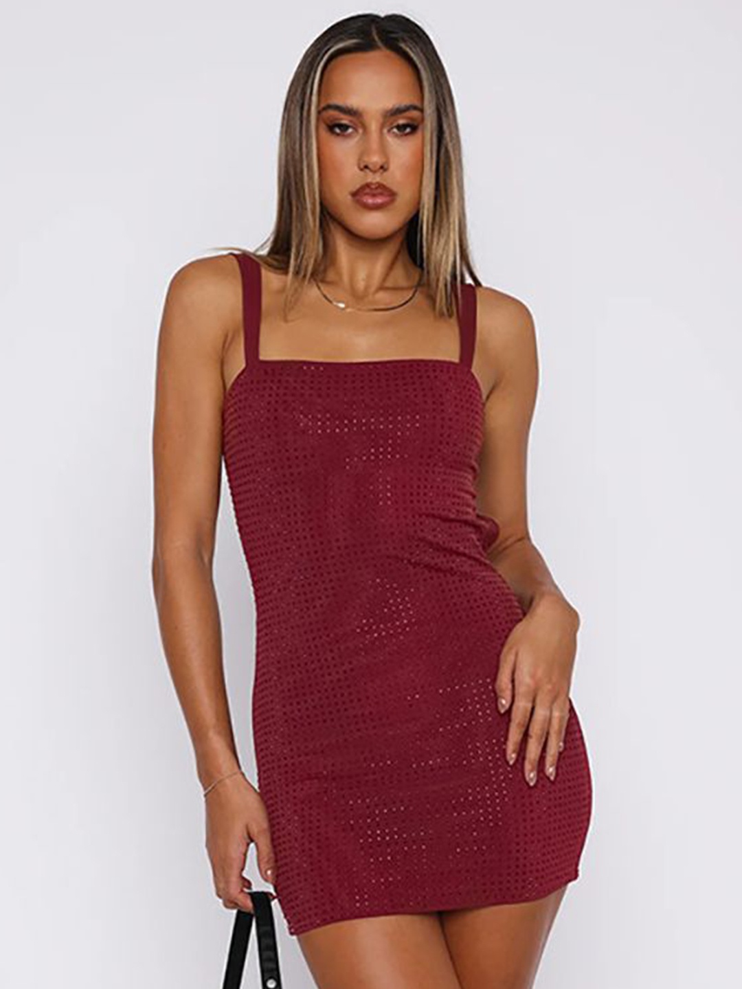 

StyleCast x Revolte Embellished Shoulder Straps Bodycon Mini Dress, Red