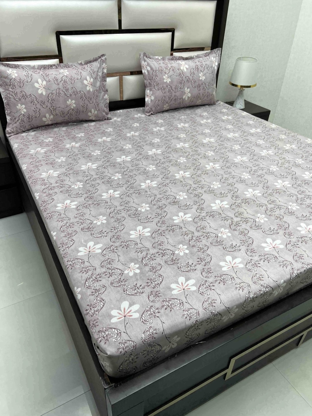 

Pure Decor Cotton Queen Size Double Bedsheet With 2 Pillow Covers 2.28m X 2.54m, Grey