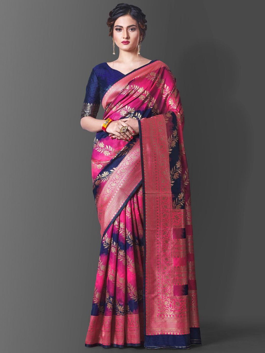 

Jinax Woven Design Zari Pure Silk Banarasi Saree, Pink