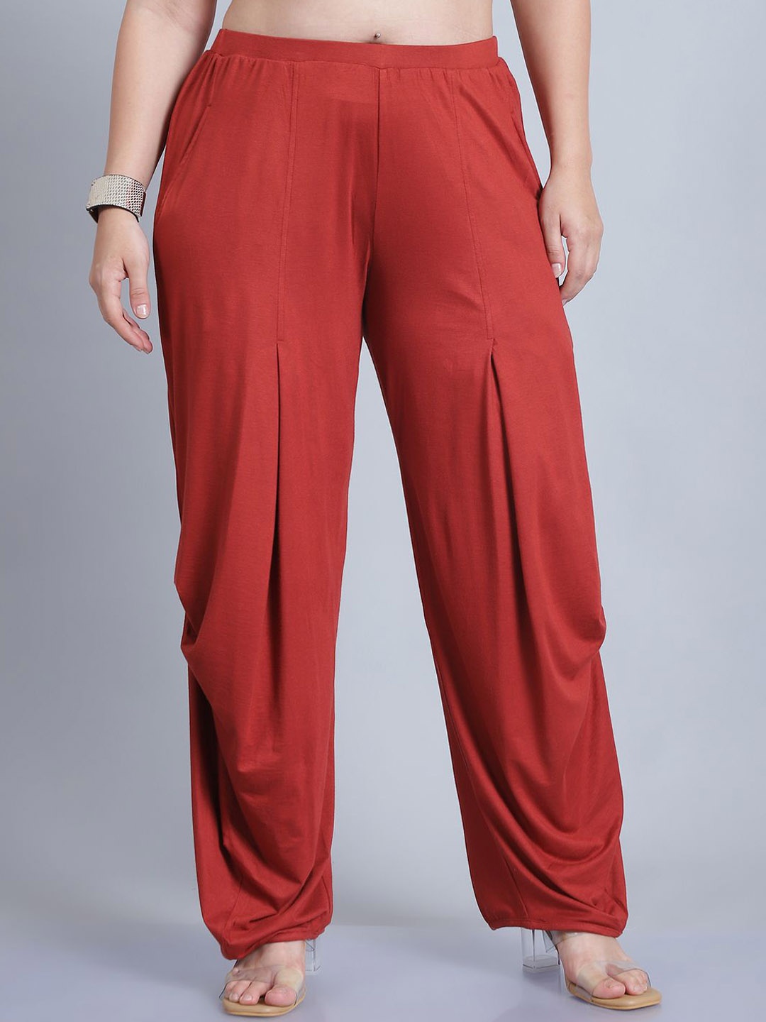 

Baawri Women Plus Size Pleated Regular Fit Mid-Rise Trouser, Rust