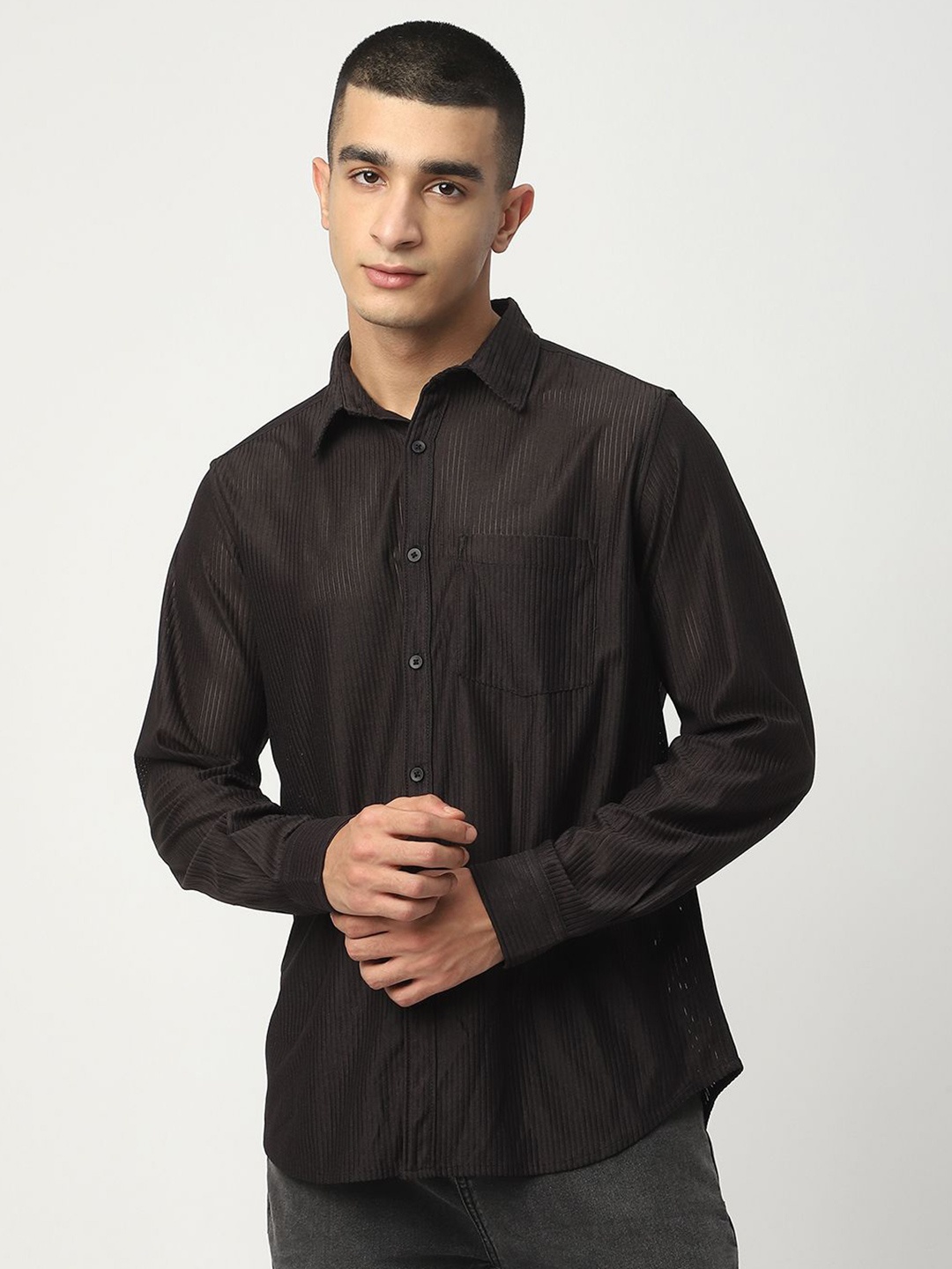 

R&B Men Opaque Casual Shirt, Black