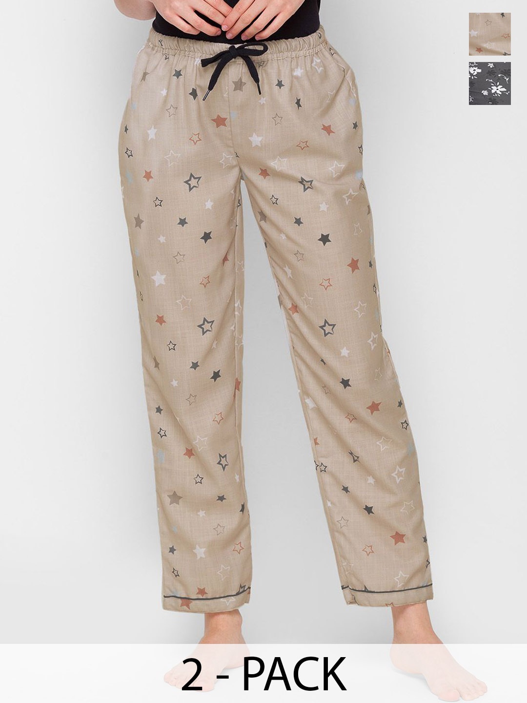 

FashionRack Women Pack Of 2 Printed Mid-Rise Lounge Pants, Grey