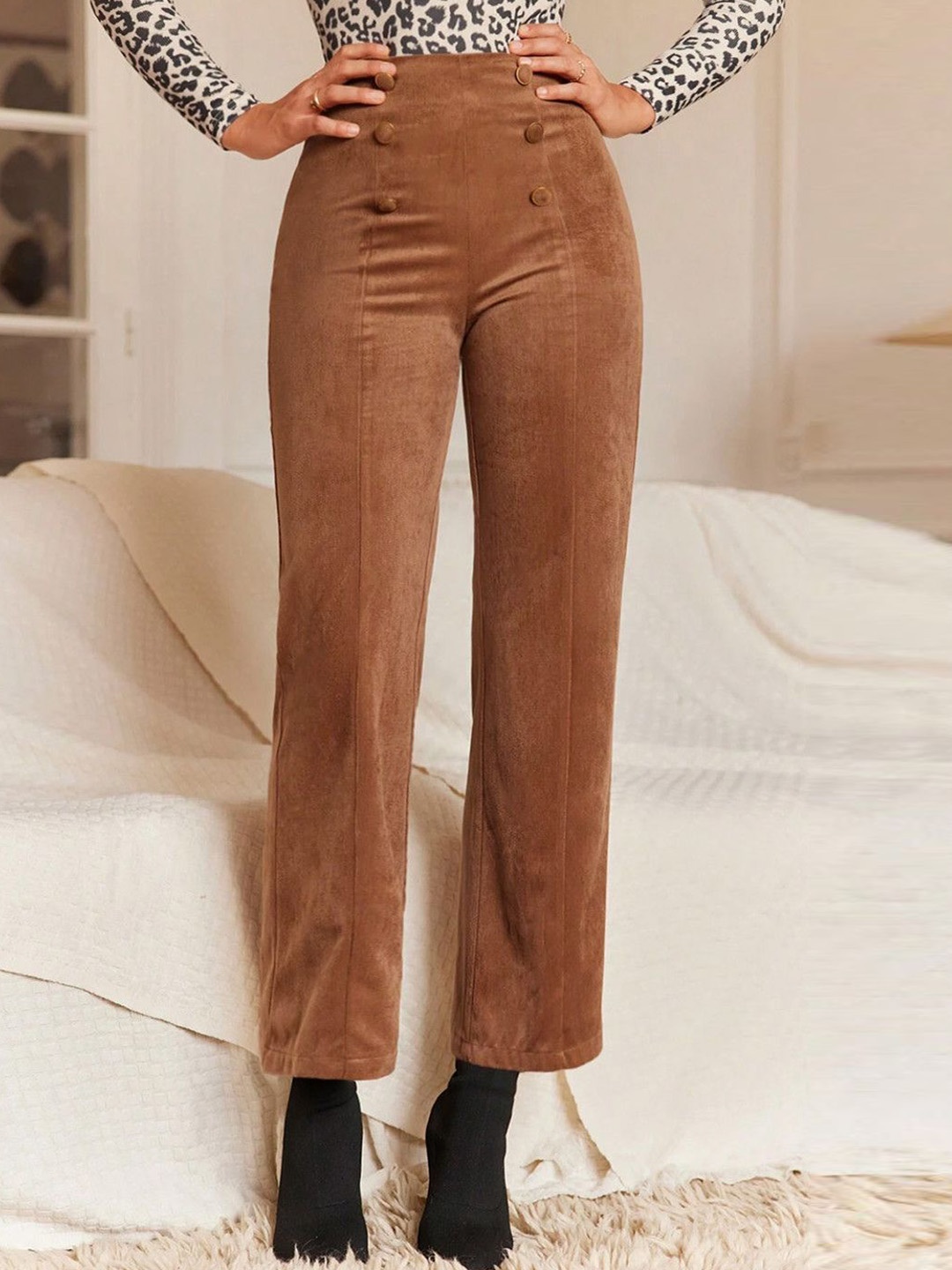 

StyleCast Women Regular Fit Mid-Rise Trousers, Brown