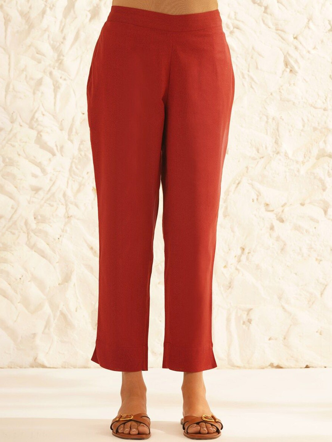 

JAYPORE Women Straight Fit Trousers, Maroon