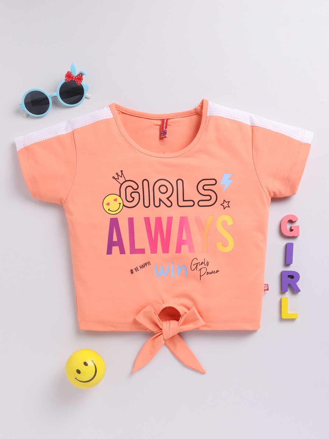 

Here&Now X Game Begins Printed Waist Tie-Ups Crop Top, Orange