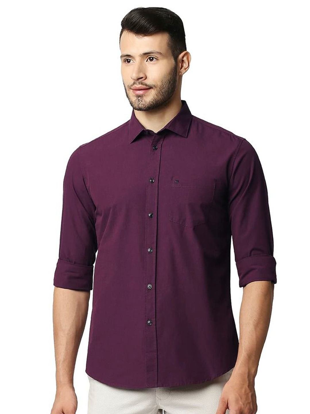 

Basics Men Slim Fit Opaque Casual Shirt, Purple