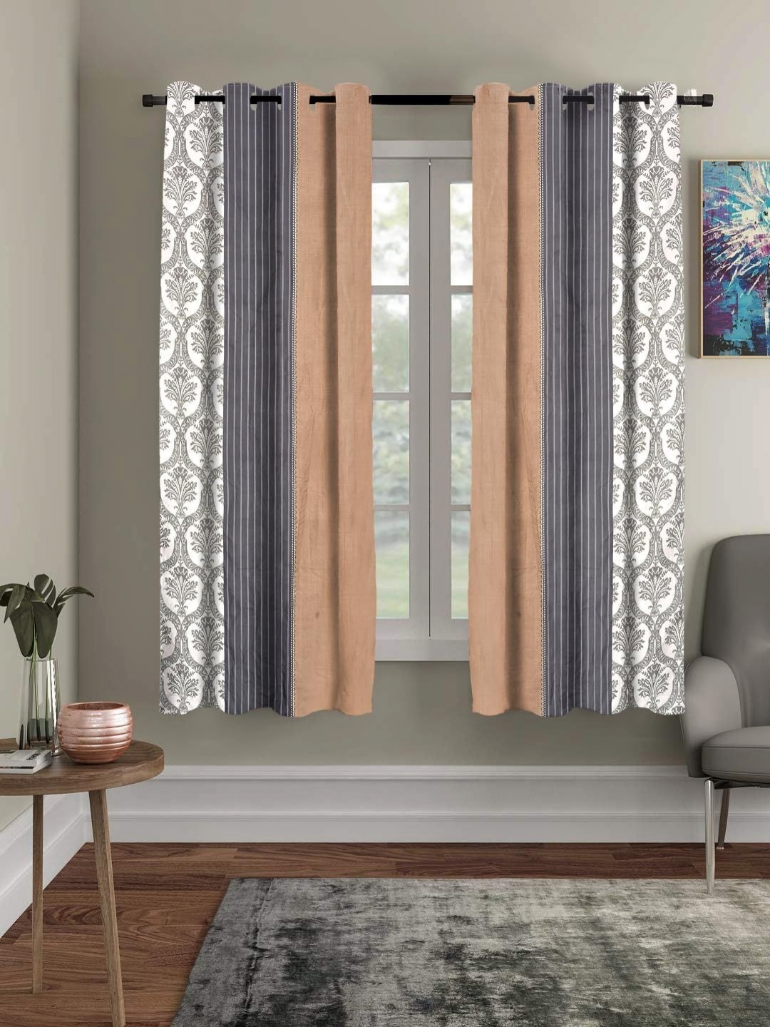 

Myntra Elegant Homes Brown & White Set of 2 Striped Window Curtains