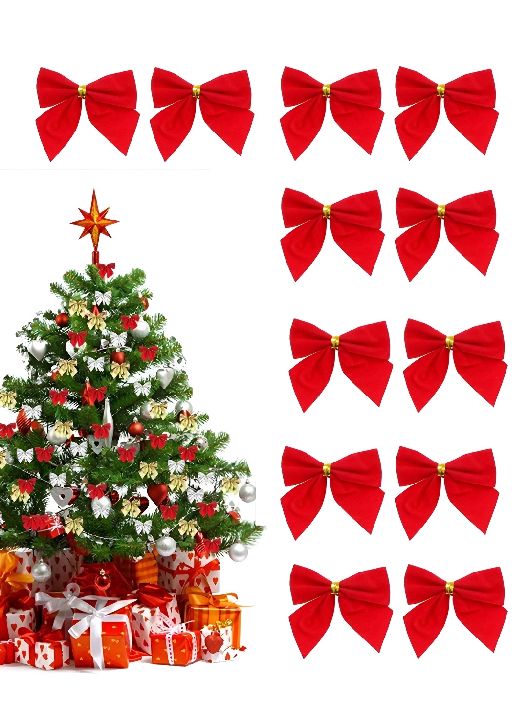 

TIED RIBBONS 12-Pcs Red & Yellow Christmas Bows Ribbons