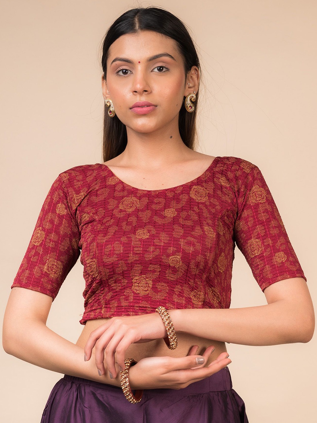 

Bindigasm's Advi Women Woven Design Stretchable Saree Blouse, Maroon