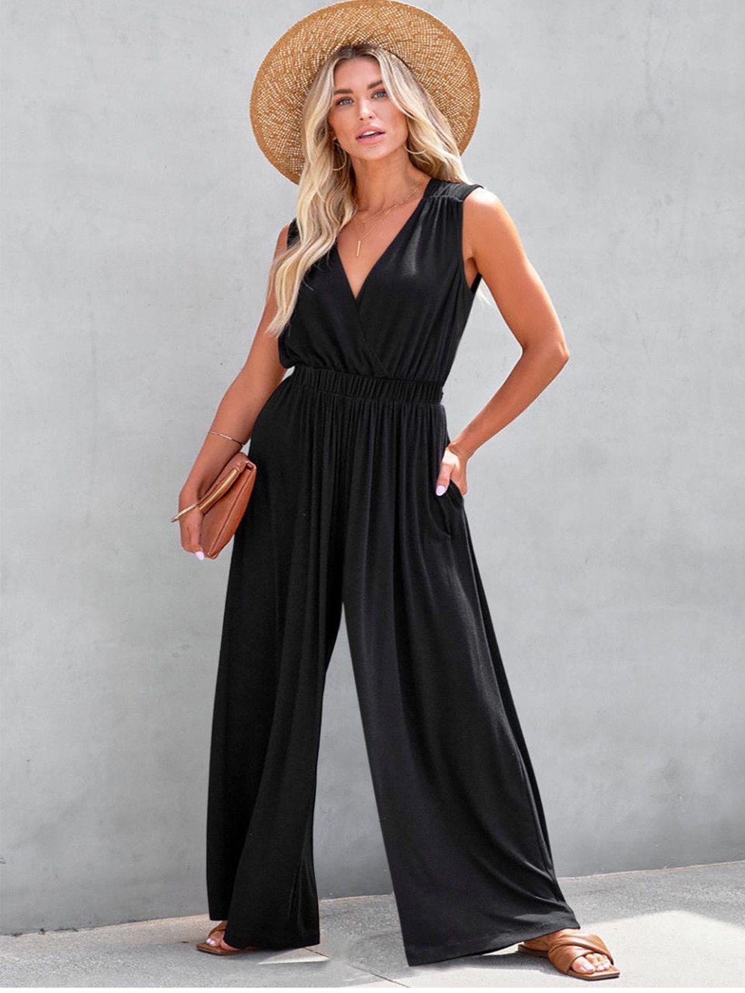 

StyleCast Women V-Neck Sleeveless Basic Jumpsuit, Black