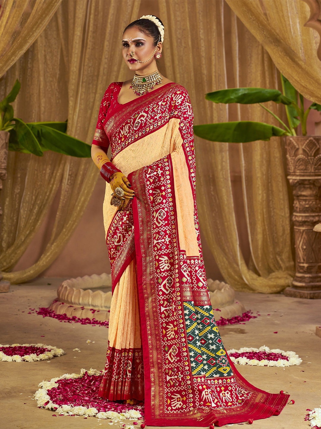 

Jinal & Jinal Ethnic Motifs Zari Pure Georgette Patola Saree, Mustard