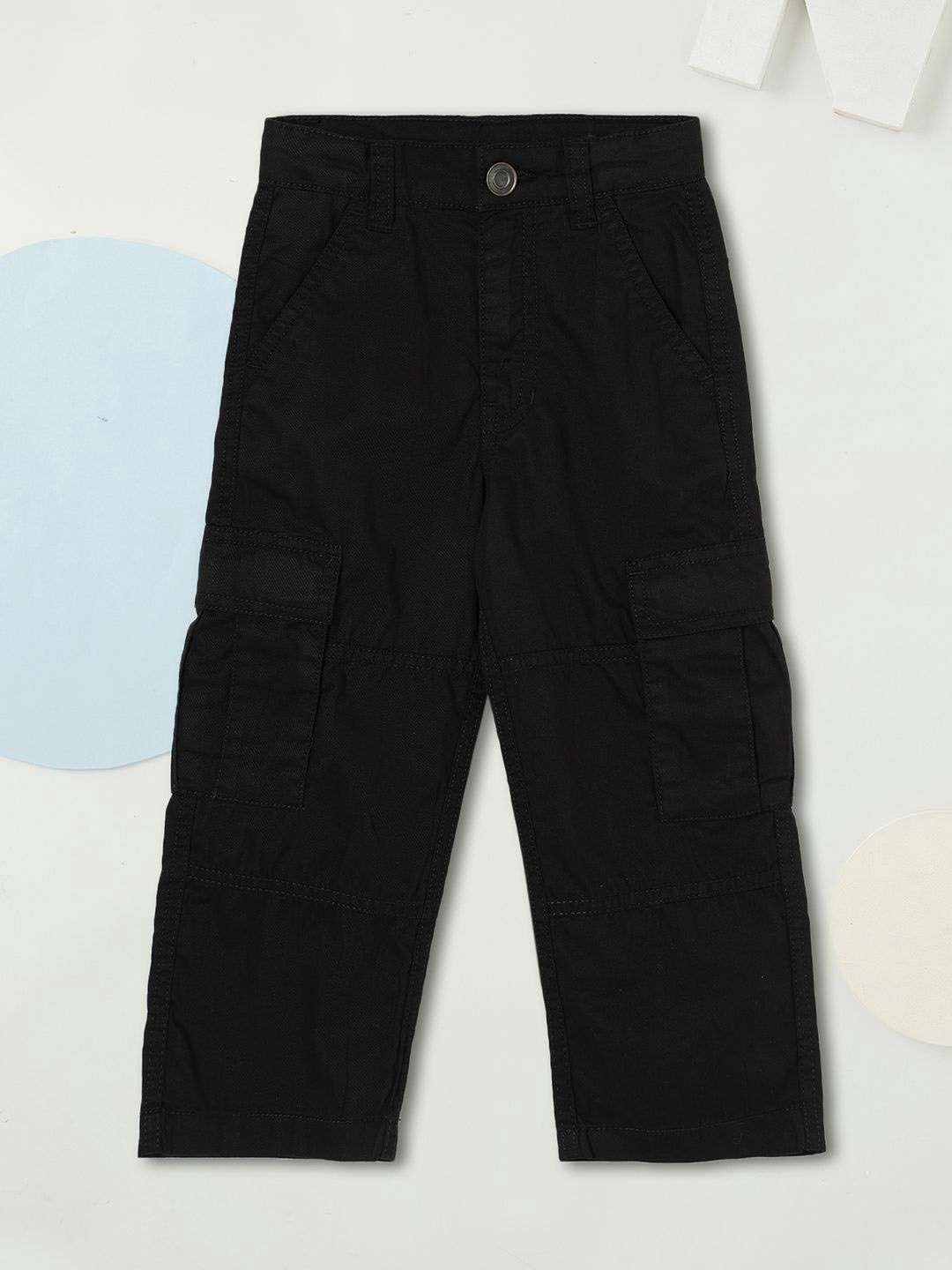 

max Boys Mid-Rise Pure Cotton Regular Fit Cargos, Black