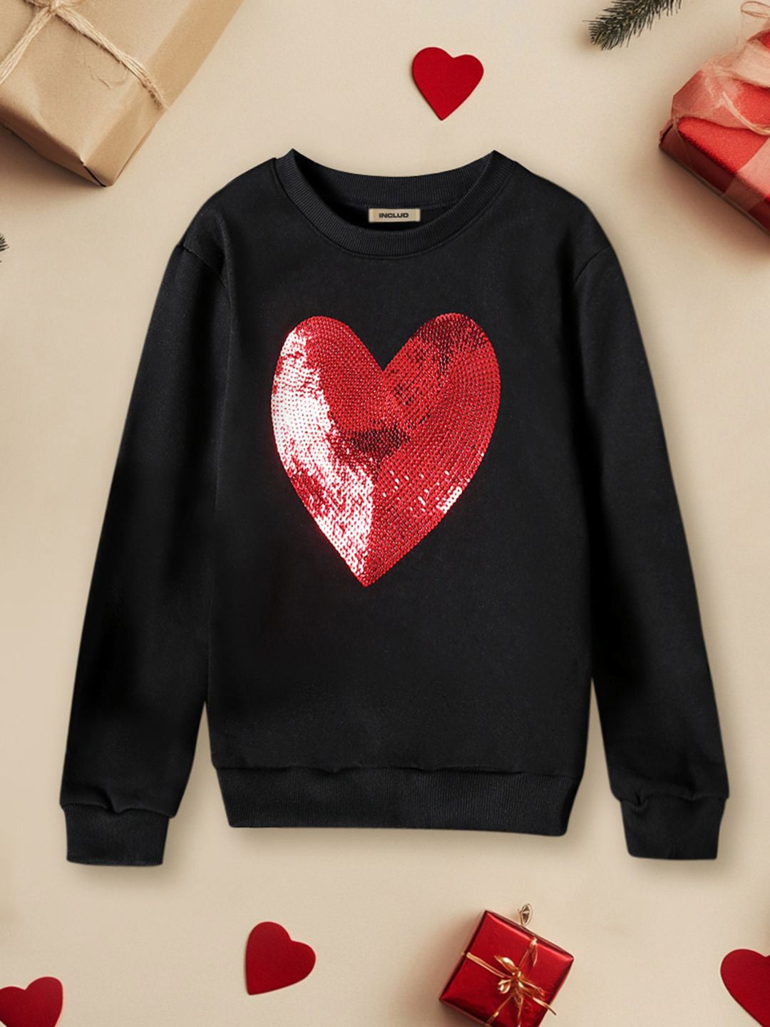 

INCLUD Girls Embellished Pullover Sweatshirt, Black