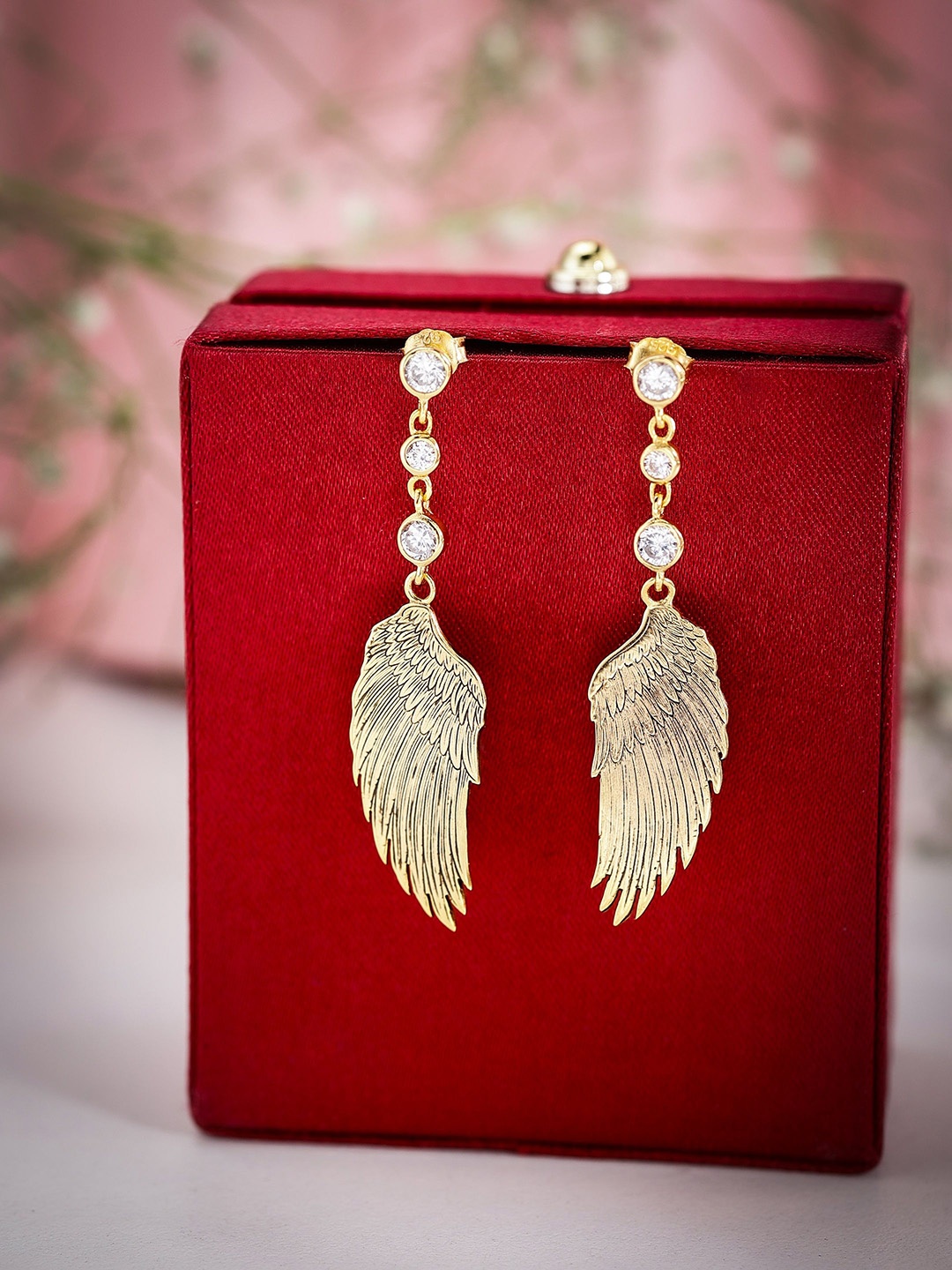 

DIAVO Gold Plated 925 Sterling Silver CZ Studded Contemporary Drop Earrings